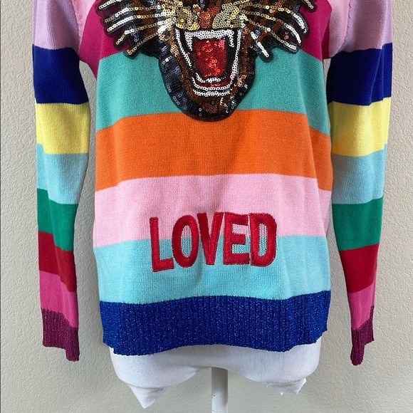 Multicolor Striped Sweater with Tiger Motif - Picture 3 of 6